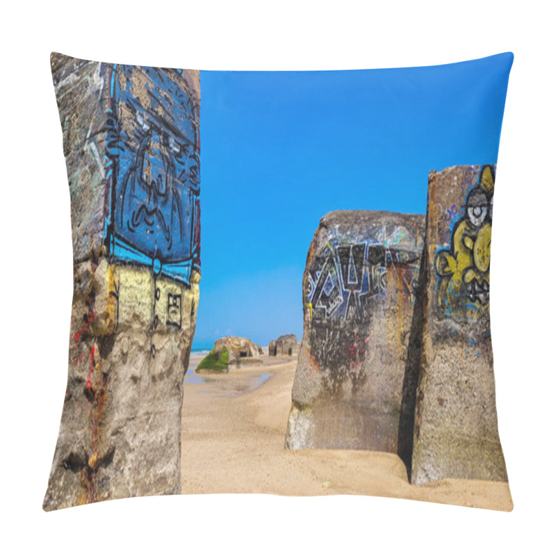 Personality  Destroyed German Bunker Of The World War II On The Atlantic Coast. June 22, 2023. Soulac-sur-Mer, Medoc, Nouvelle-Aquitaine, France. Pillow Covers