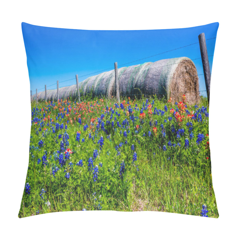 Personality  A Meadow With Round Hay Bales And Fresh Texas Wildflowers Pillow Covers