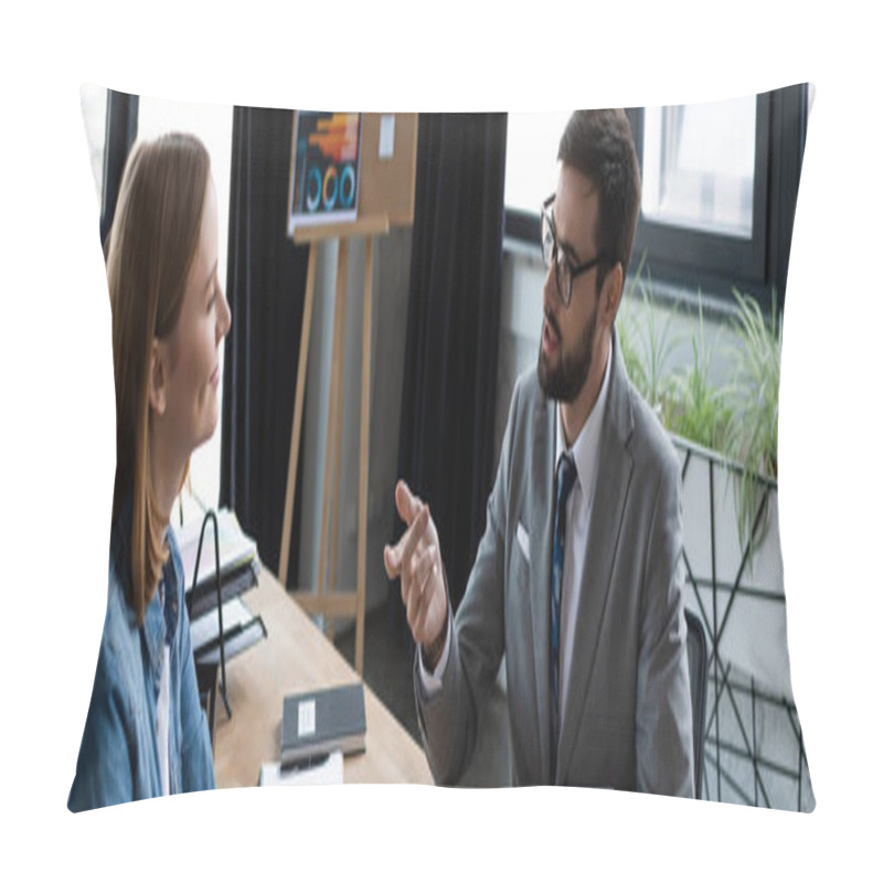 Personality  Businessman In Suit Pointing With Finger At Candidate During Job Interview In Office, Banner   Pillow Covers