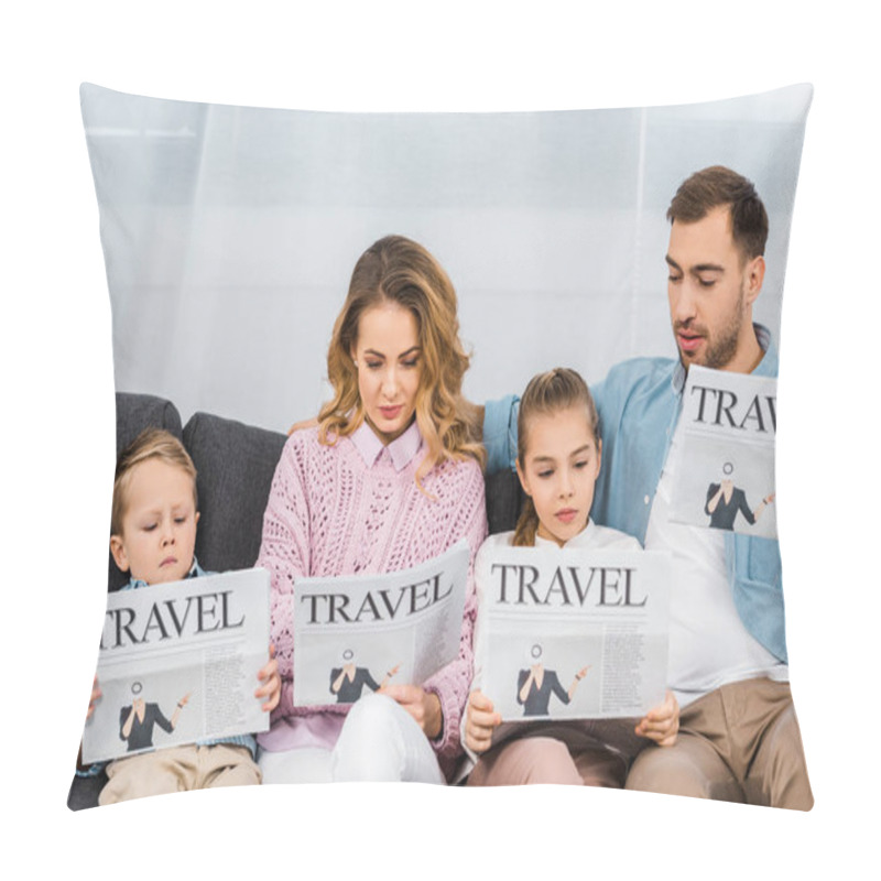 Personality  Family Sitting On Sofa And Reading Travel Newspapers In Apartment Pillow Covers