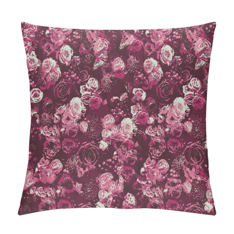 Personality  Abstract Hand Drawn Flowers Floral Seamless Repeat Print Pattern Background. Beautiful Blossom And Buds. Burgundy Pillow Covers