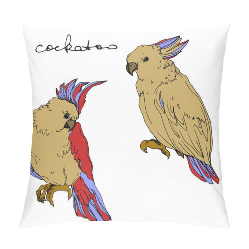 Personality  Vector Sky Bird Cockatoo In A Wildlife Isolated. Black And White Engraved Ink Art. Isolated Parrot Illustration Element. Pillow Covers