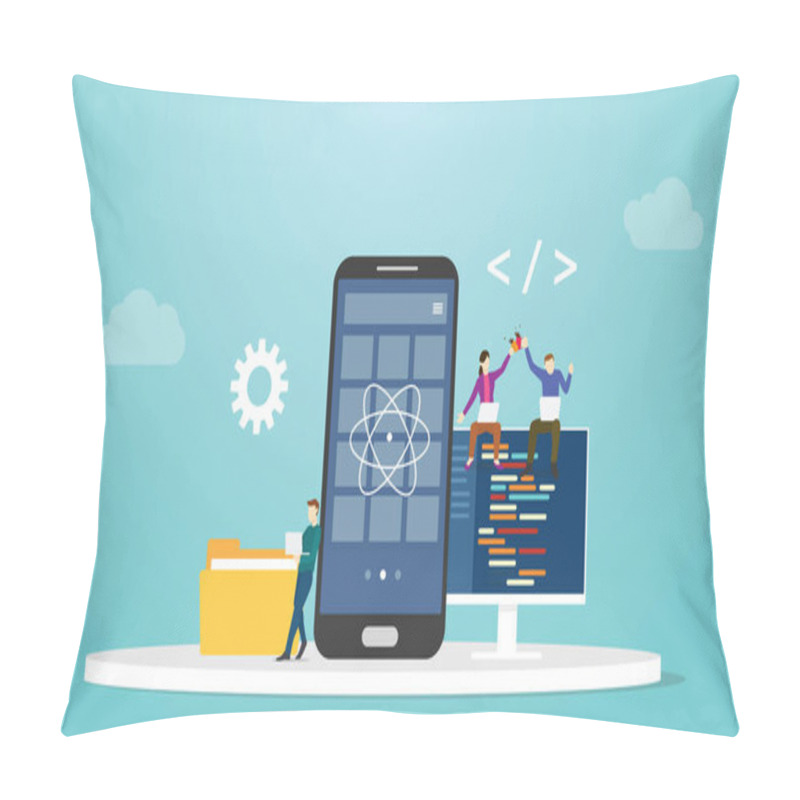 Personality  React Native Mobile Apps Development Concept With Modern Flat Style Vector Illustration Pillow Covers