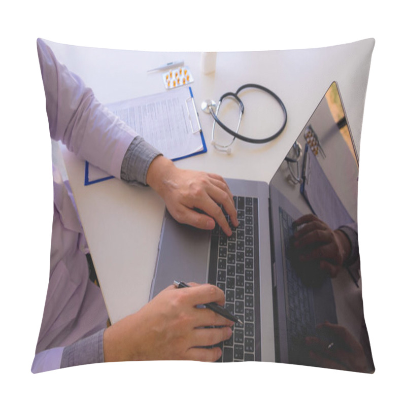 Personality  The Doctor Sat On The Table, Worked, Checked The Patient's Document Pillow Covers