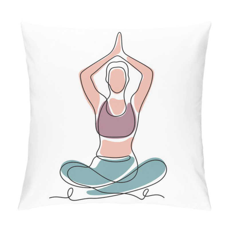 Personality  Woman Sitting In Lotus Position And Meditating. Yoga Practicing Continuous Line Vector Illustration. Pillow Covers