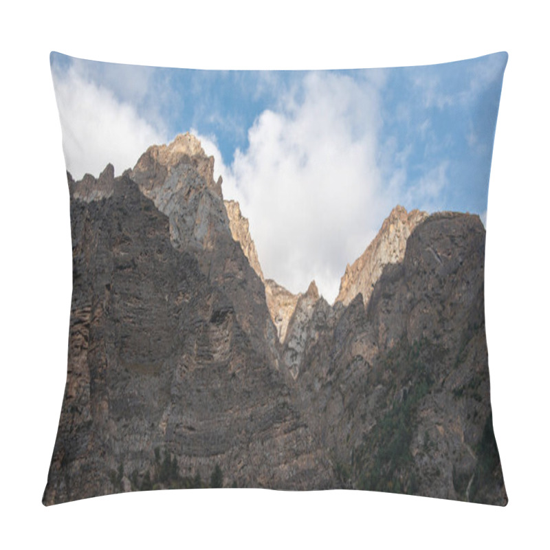 Personality  Morning Sun Light Illuminates Rocky Himalayan Peaks In Uttarakhand, India Pillow Covers