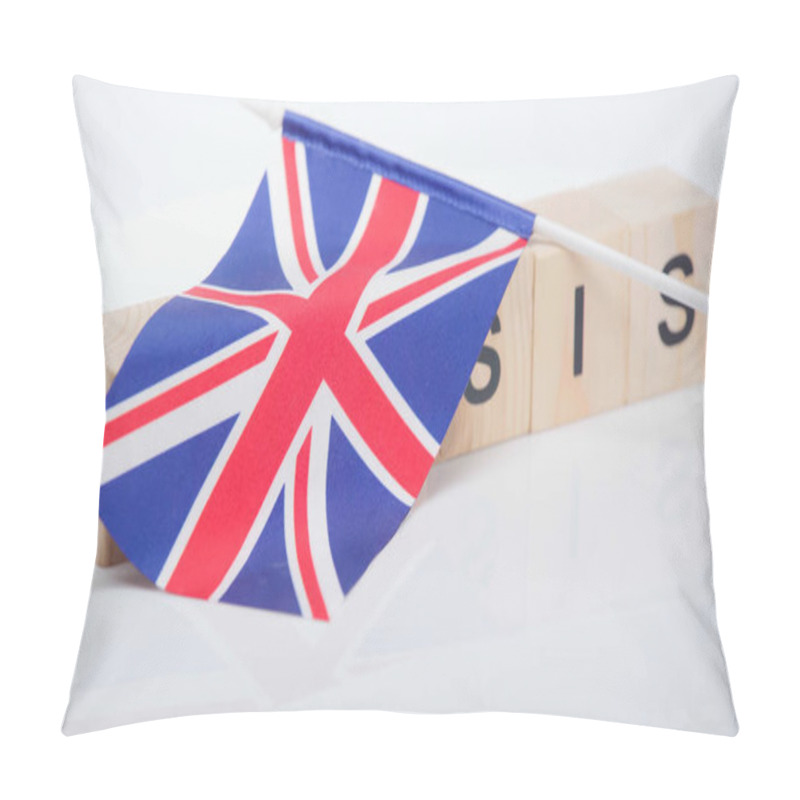 Personality  British Flag On Wooden Cubes With Crisis Lettering On White Background Pillow Covers