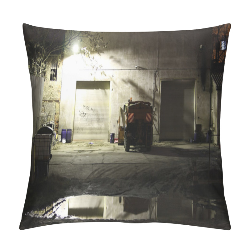 Personality  View On A Garage And Vehicle By Night Pillow Covers