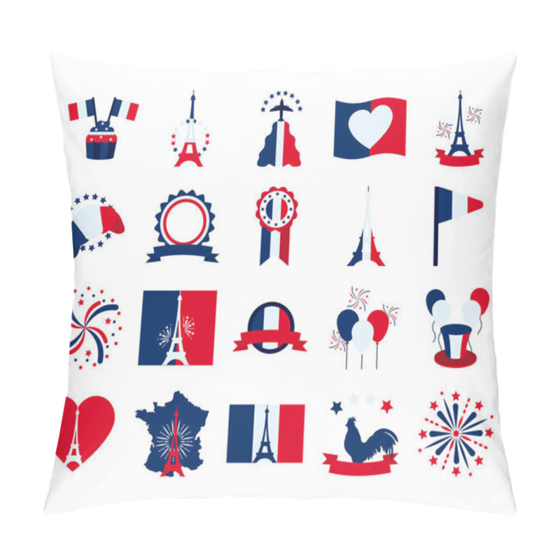 Personality  Heart And Bastille Day Icon Set, Flat Style Pillow Covers