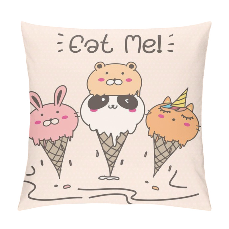 Personality  Cute Animal Ice Cream. Hand Drawn Vector Illustration. Pillow Covers