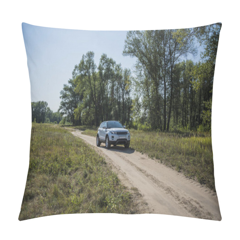 Personality  Car Land Rover Range Rover In Summer Sunny Weather In The Summer Landscape Of The Samara Region, Russia. August 21, 2018 Pillow Covers