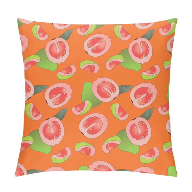 Personality  Seamless Pattern Of Guava Fruit On Orange Background. Tropical Sweet Fruit And Slice Isolated Vector Illustration. Pillow Covers