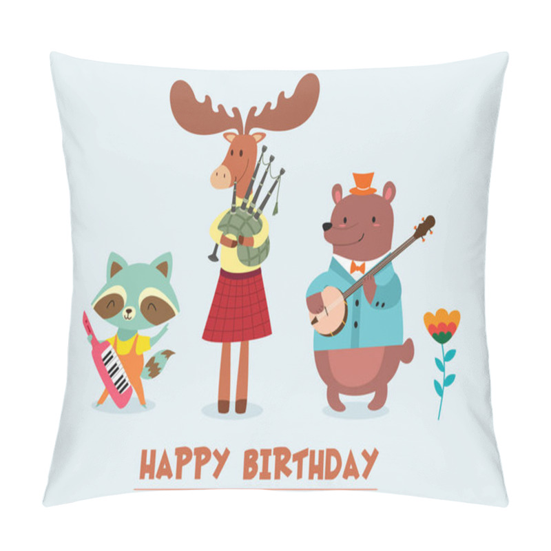 Personality  Stylish Card Or Poster With A Cute Moose, Raccoon And Bear. Funny Vector Illustration With Text. Pillow Covers