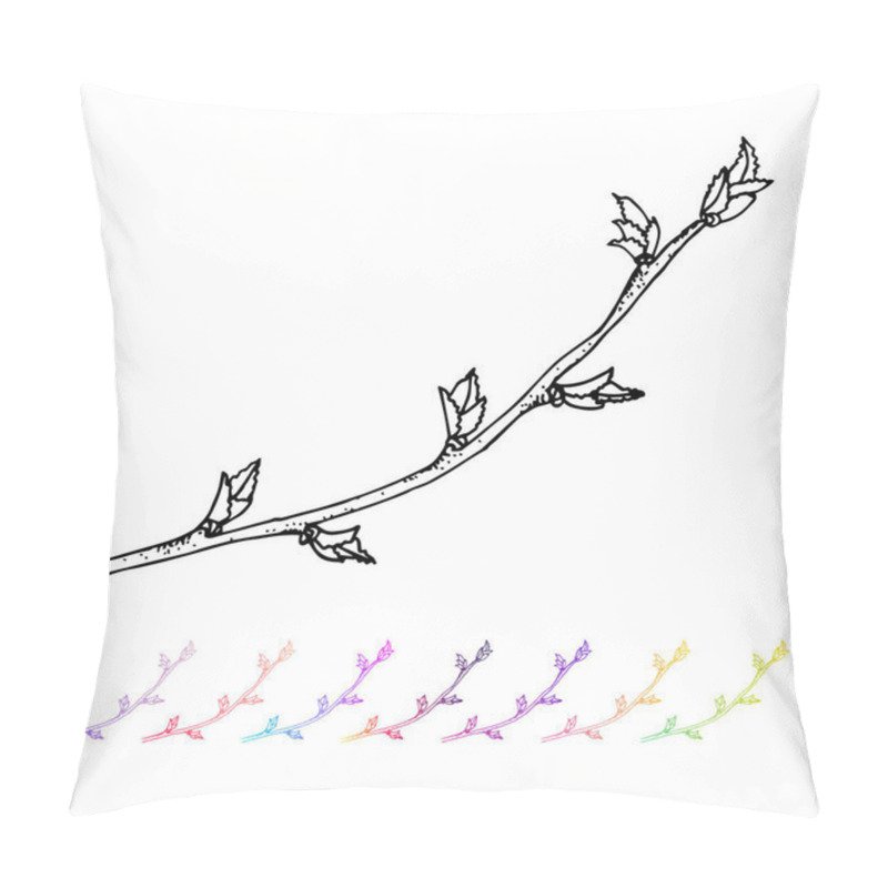 Personality  Vector Kidney Bud Black Pattern In The Plant Design. Hand Painted Spring Garden Flora. Black Sletch Isolated On Whie Background With Gradient Colorful Elements. Trunks And Twigs For Your Design. Pillow Covers