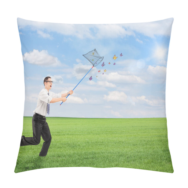 Personality  Man Running And Catching Butterflies Pillow Covers