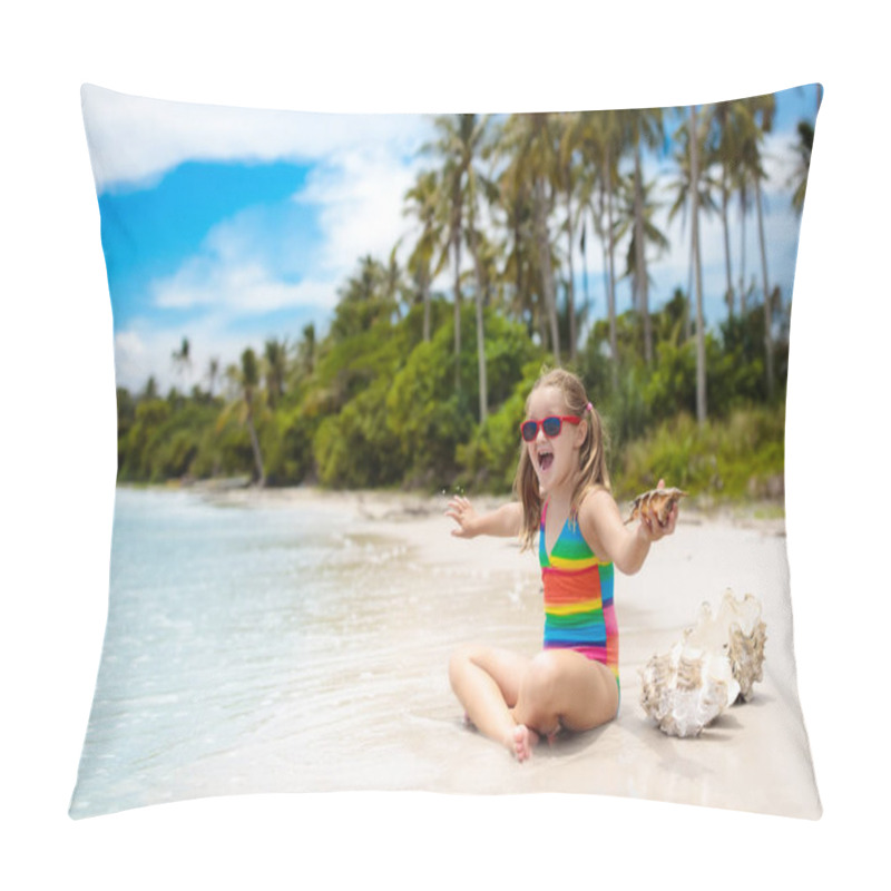 Personality  Child On Tropical Beach. Kid With Sea Shell Relaxing At Ocean Shore During Family Summer Vacation. Little Girl Playing With Seashells On Exotic Island In Asia. Travel With Kids. Children At Ocean. Pillow Covers