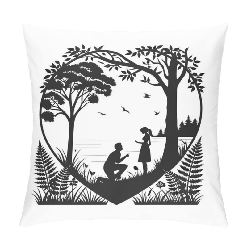 Personality  Romantic Proposal Silhouette In Heart-Shaped Nature Scene Pillow Covers