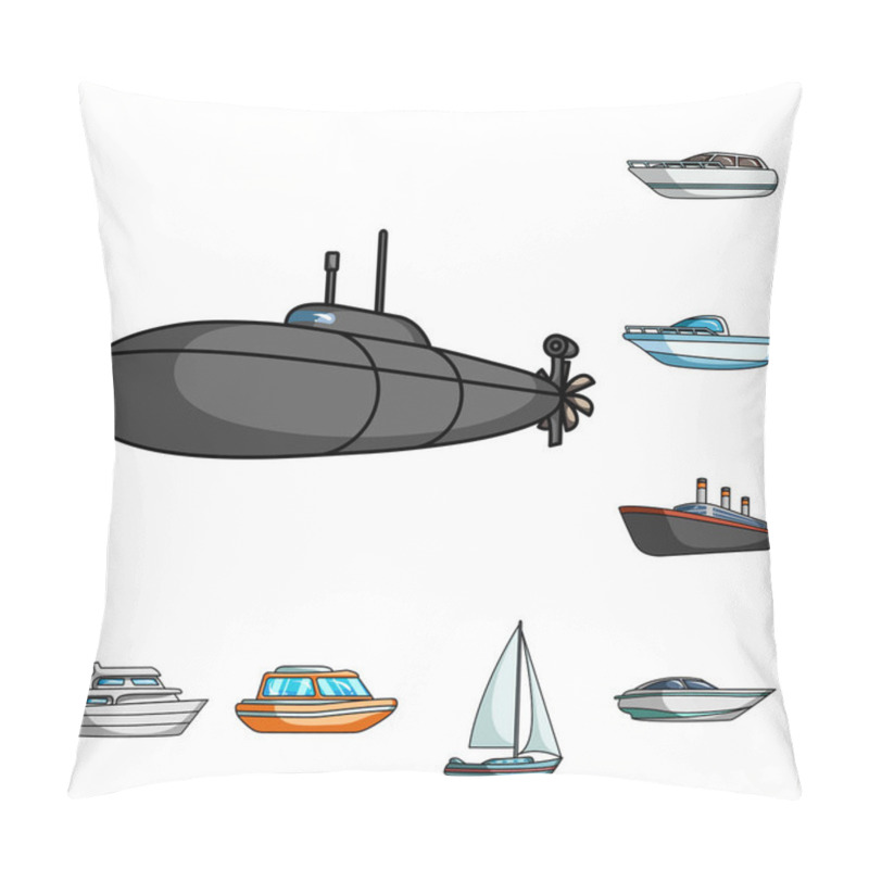 Personality  Water And Sea Transport Cartoon Icons In Set Collection For Design. A Variety Of Boats And Ships Vector Symbol Stock Web Illustration. Pillow Covers