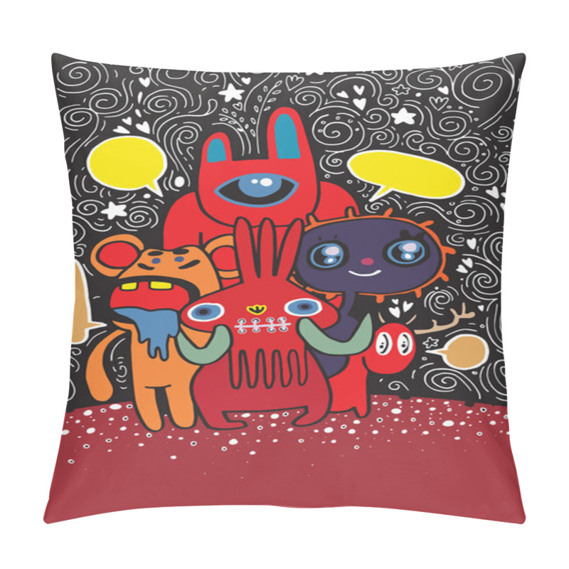 Personality  Hand Drawn Crazy Doodle Monster City,drawing Style Pillow Covers