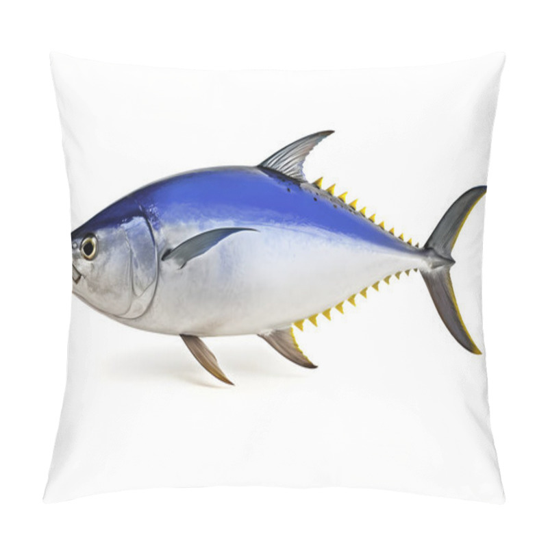 Personality  Yellow Fin Tuna On White Background. Black Fin Yellow Tuna On White. Realistic Isolated Illustration. Pillow Covers