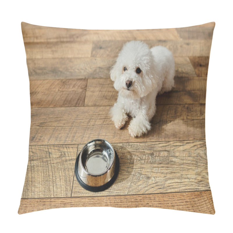 Personality  Small White Dog Standing Next To Water Bowl Pillow Covers