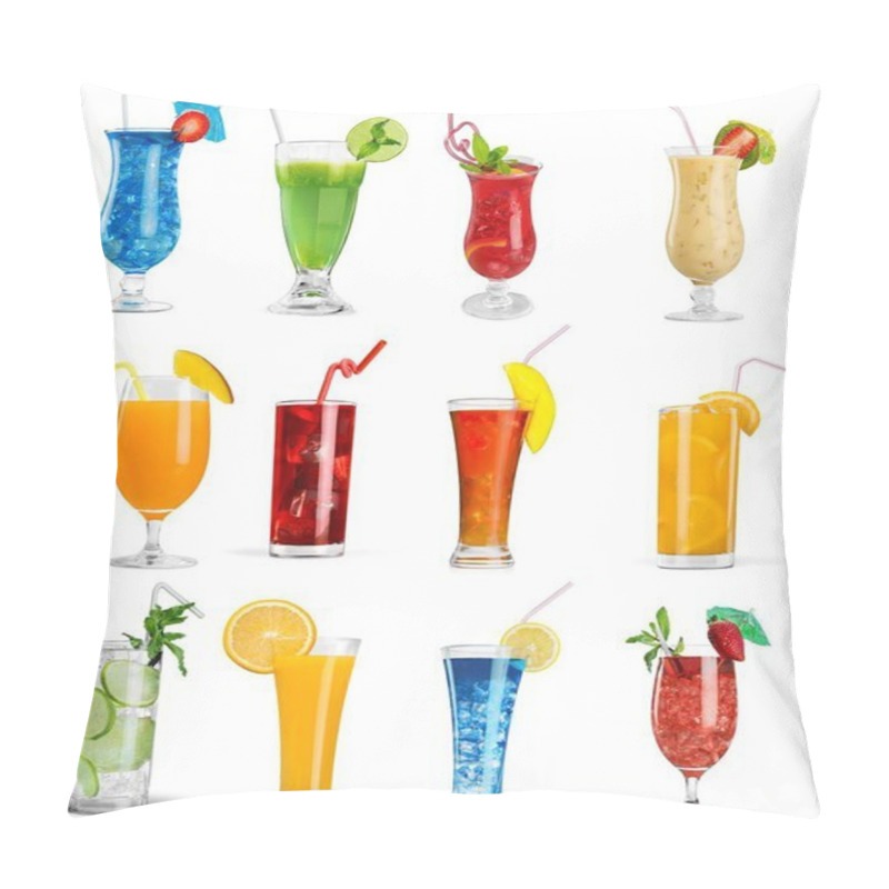 Personality  Close-up Of Fresh Fruits Drink Set Isolated On White Background Pillow Covers