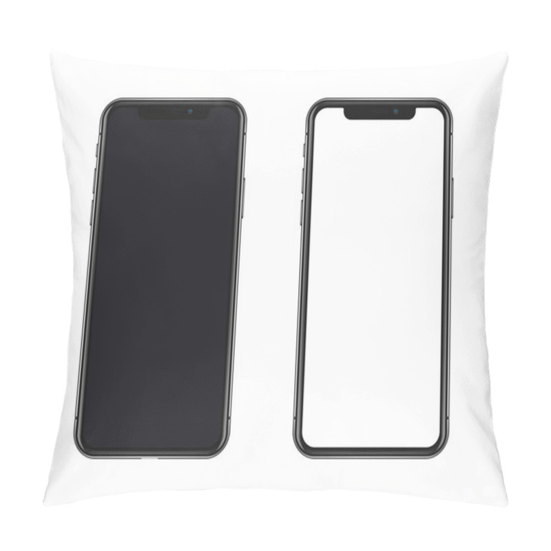 Personality  New York, USA - August 22, 2018: Realistic New Black Phone. Frameless Full Screen Mockup Mock-up Smartphone Isolated On Transparent Checkered Background. Front View. EPS10 Pillow Covers