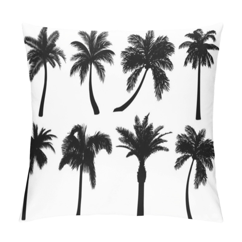 Personality  Palm Tree Silhouettes Set Isolated On White Background.  Black Tropical Icons Collection Of Coconut Tree. Different Shapes Of Highly Detailed Realistic Outline Drawings. Vector Illustration EPS10 Pillow Covers