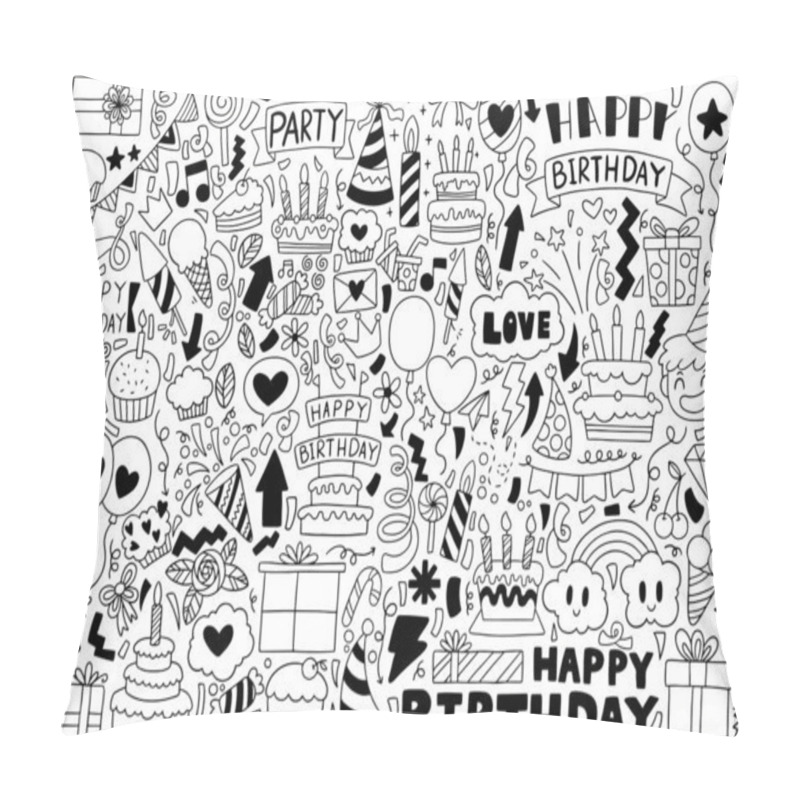 Personality  Hand Drawn Party Doodle Happy Birthday Ornaments Background Pattern Vector Illustration Pillow Covers