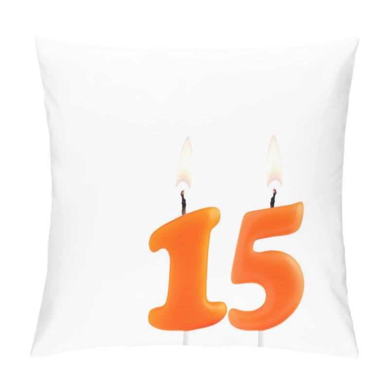 Personality  Lit Birthday Candle - Candle Number 15 On White Background. Pillow Covers