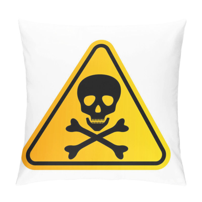 Personality  Bones And Skull As A Sign Of Toxicity Warning. Yellow Triangle Hazard Icon. Vector Illustration Isolated On White Background Pillow Covers