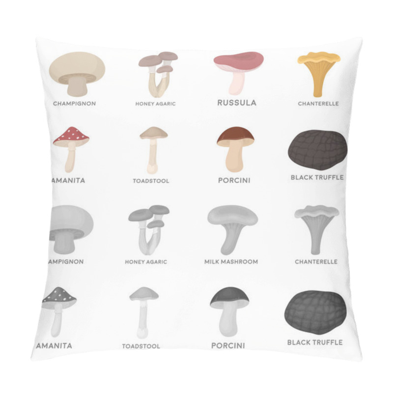 Personality  Amanita, Porcini, Black Truffle,toadstool. Set Collection Icons In Cartoon,monochrome Style Vector Symbol Stock Illustration Web. Pillow Covers