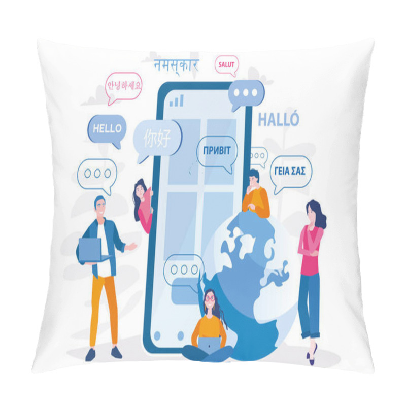 Personality  Mobile Translator, Online Dictionary,  Vector Illustration For Web Banner, Infographics, Mobile.  Pillow Covers