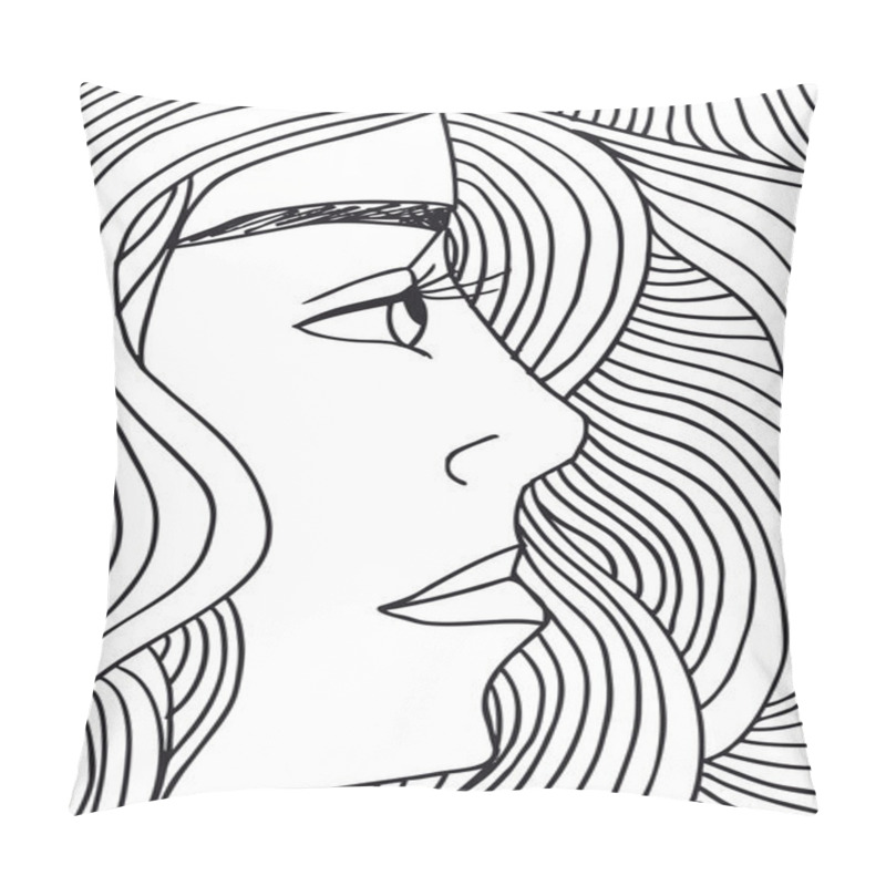 Personality  Abstract Sketch Of Woman Face. Vector Illustration. Pillow Covers