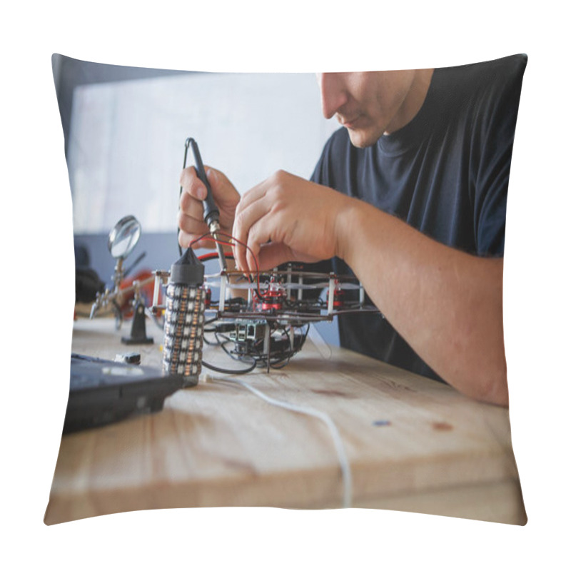 Personality  Image Of Engineer With Soldering Iron Repairing Mechanism Pillow Covers