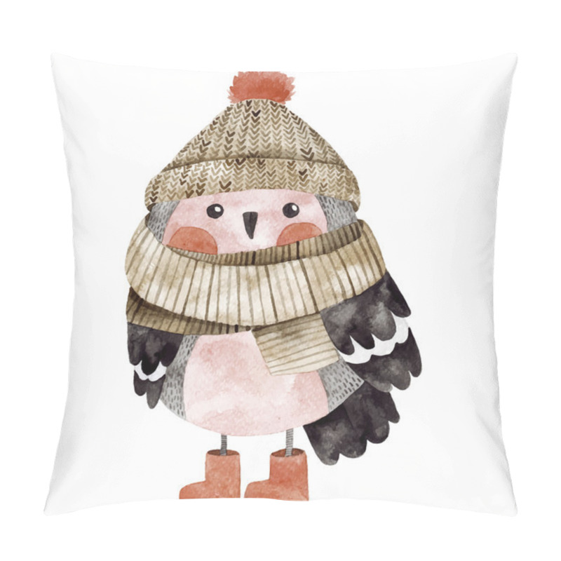 Personality  Little Cute Bullfinch With Winter Hat And Scarf Pillow Covers