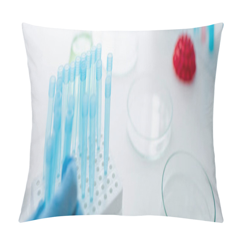 Personality  Cropped View Of Hand Near Test Tubes On Desk In Laboratory, Banner Pillow Covers