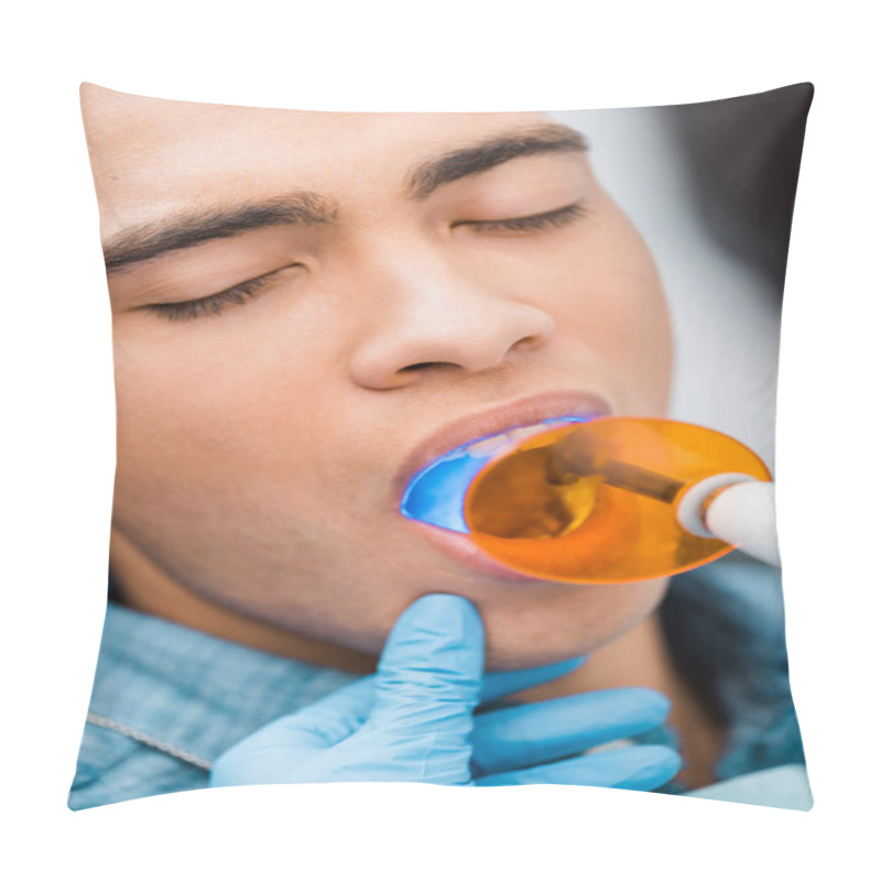 Personality  Close Up Of Handsome African American Man During Whitening Procedure  Pillow Covers