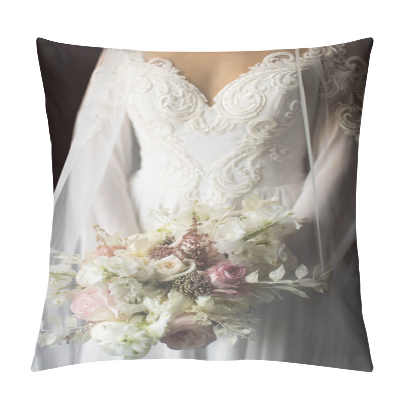 Personality  Wedding Bouquet Of Bride That She Holds In Her Hands In Natural Light Pillow Covers