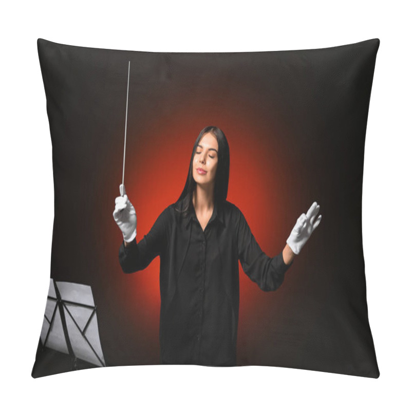 Personality  Young Female Conductor On Dark Background Pillow Covers