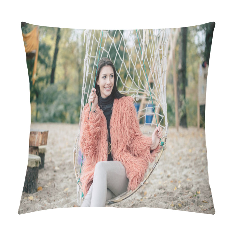 Personality  Attractive Woman Sitting In Net Swing Pillow Covers