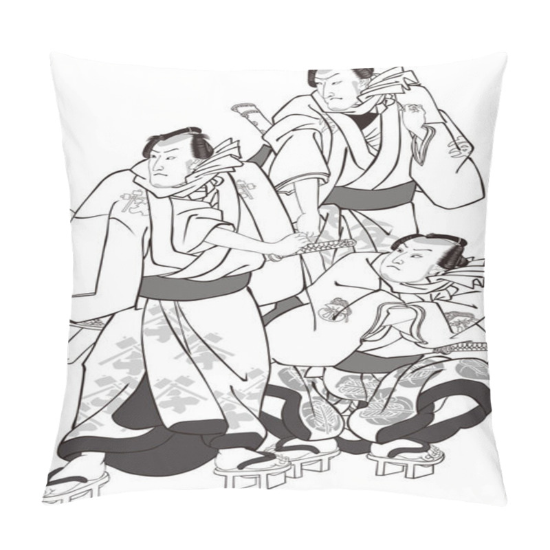 Personality  Ukiyo-e Samurai 11 Black And White Pillow Covers