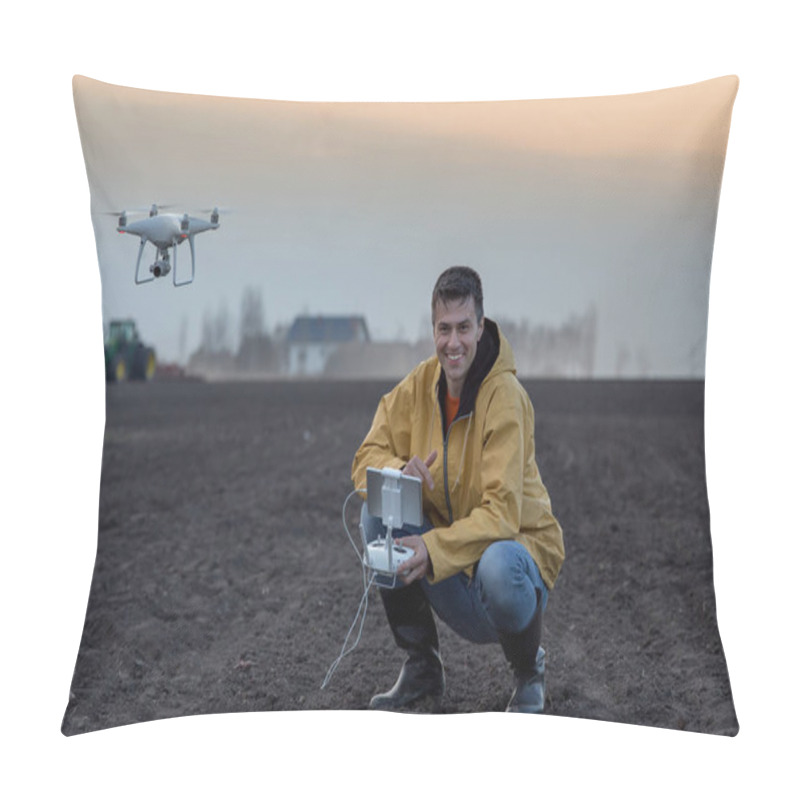 Personality  Farmer Navigating Drone Above Farmland Pillow Covers