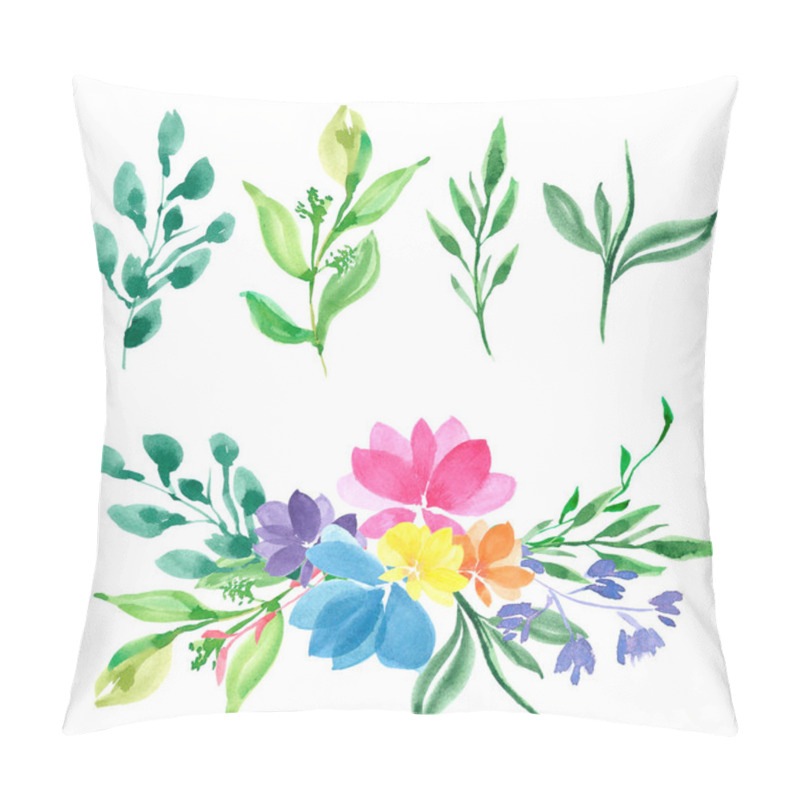 Personality  Watercolor Flower Arrangements, Wreath Decorating Design. Greeting Cards Banner Print Invitation. Pillow Covers