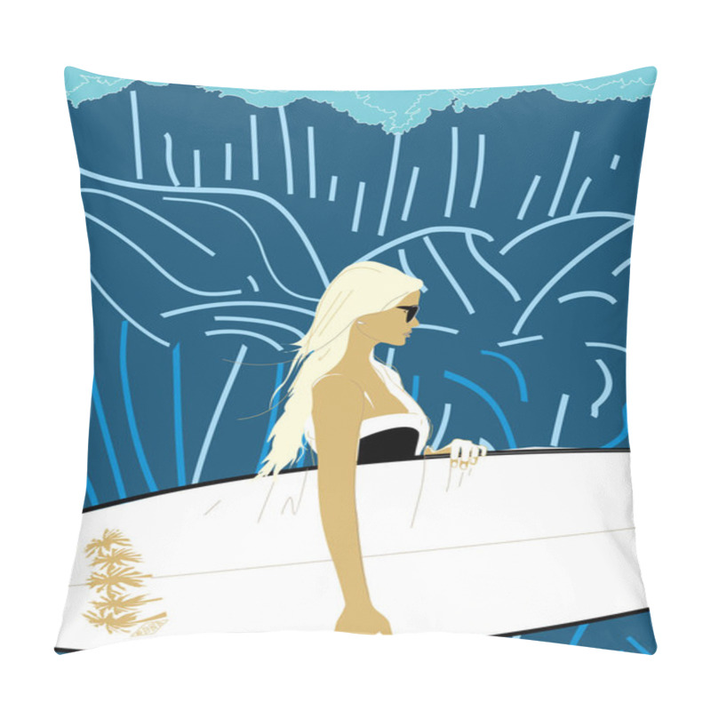 Personality  Beautiful Girl On The Beach With Surfboard. Invitation To Beach Party Pillow Covers