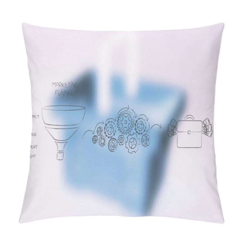 Personality  Funnel Icon With Captions Next To Gearwheel Mechanism Processing Pillow Covers