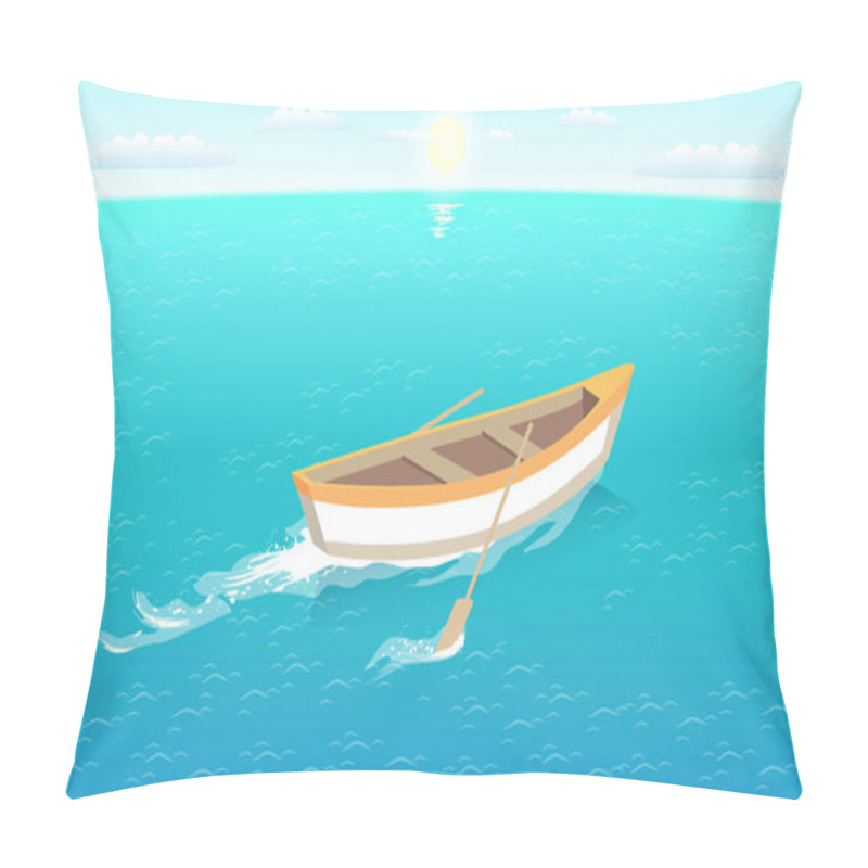 Personality  Fishing Boat With Oars Leave Trace In Sea Or Ocean Pillow Covers