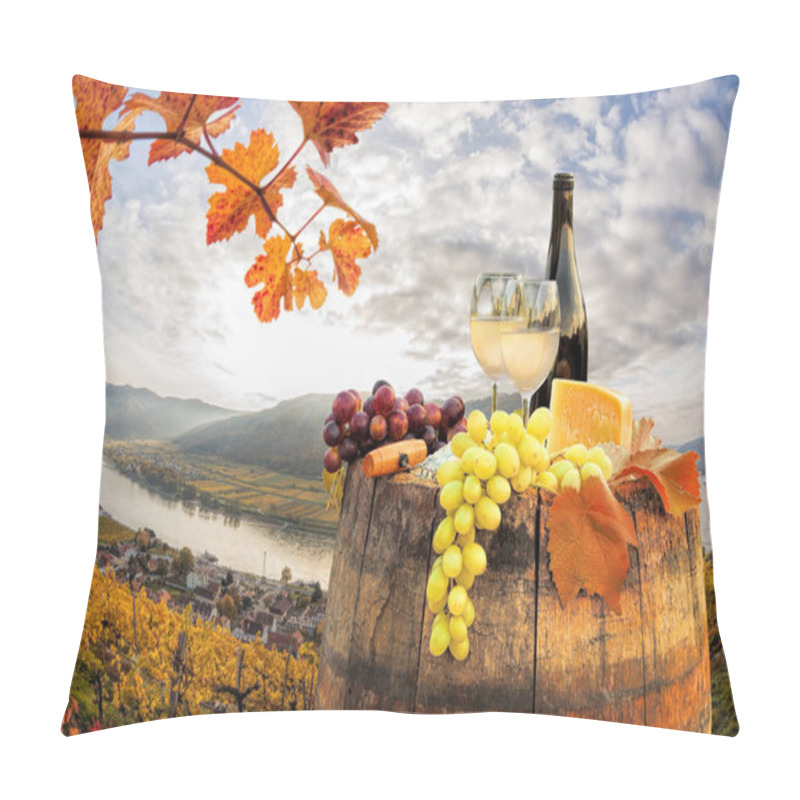 Personality  White Wine With Barrel On Famous Vineyard In Wachau, Spitz, Austria Pillow Covers