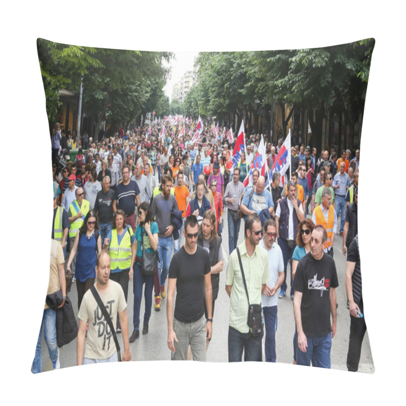 Personality  Protesters  During A National General Strike In Thessaloniki Pillow Covers