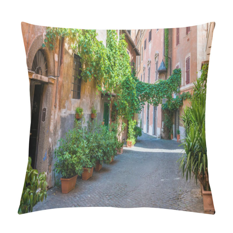 Personality  The Picturesque Rione Trastevere On A Summer Morning, In Rome, Italy. Pillow Covers